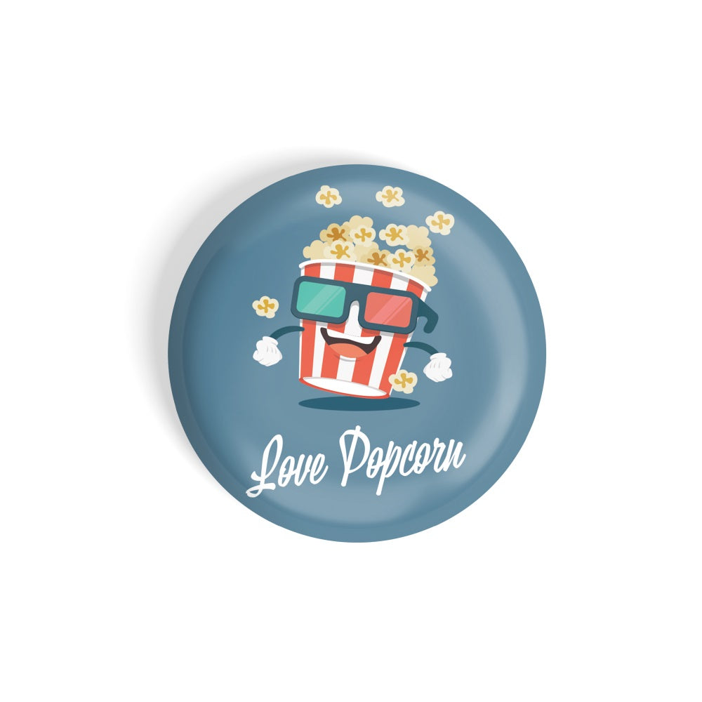 dhcrafts Round Fridge Magnet Blue Food Lovers Love Popcorn Glossy Finish Design Pack of 1 (75 mm)